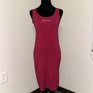 DKNY Sport Everyday Dress Women's XS Pink Cotton Stretch Beaded Logo Y2K Vibes
